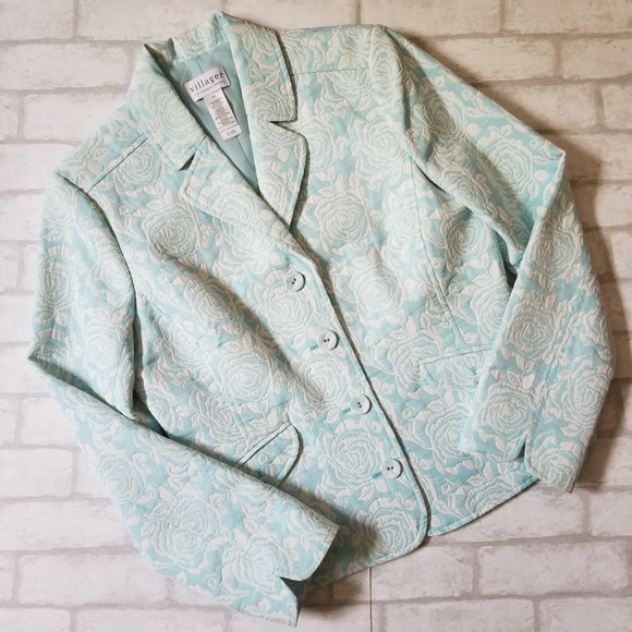 Villager Floral Jacquard Blazer Sea Foam Ivory 10 - Picture 2 of 8